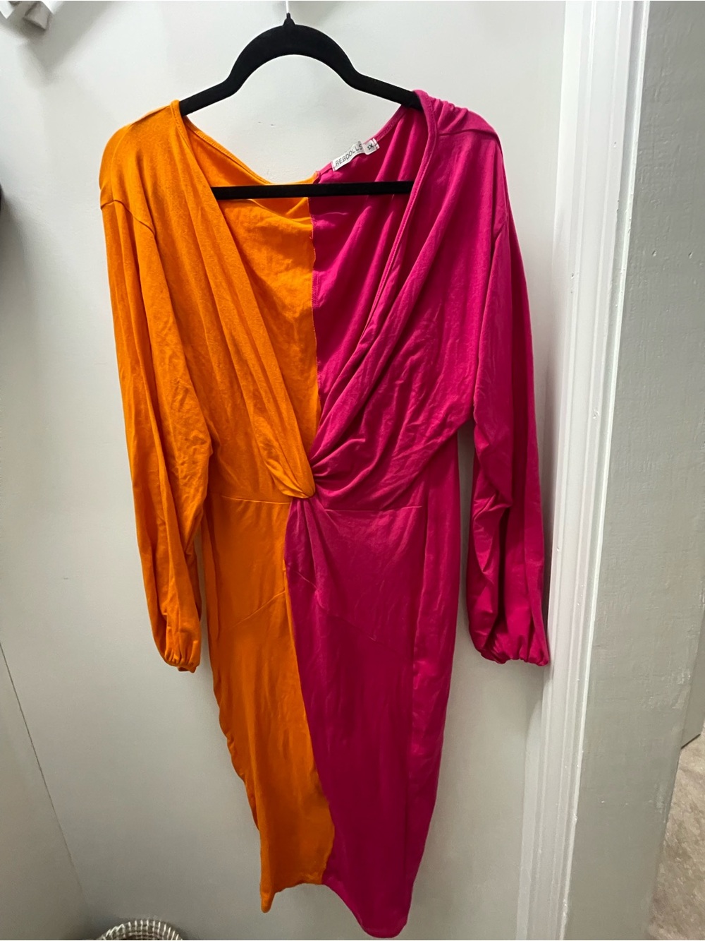 Rebdolls Two-Tone Orange and Fuchsia Long Sleeve Wrap Dress